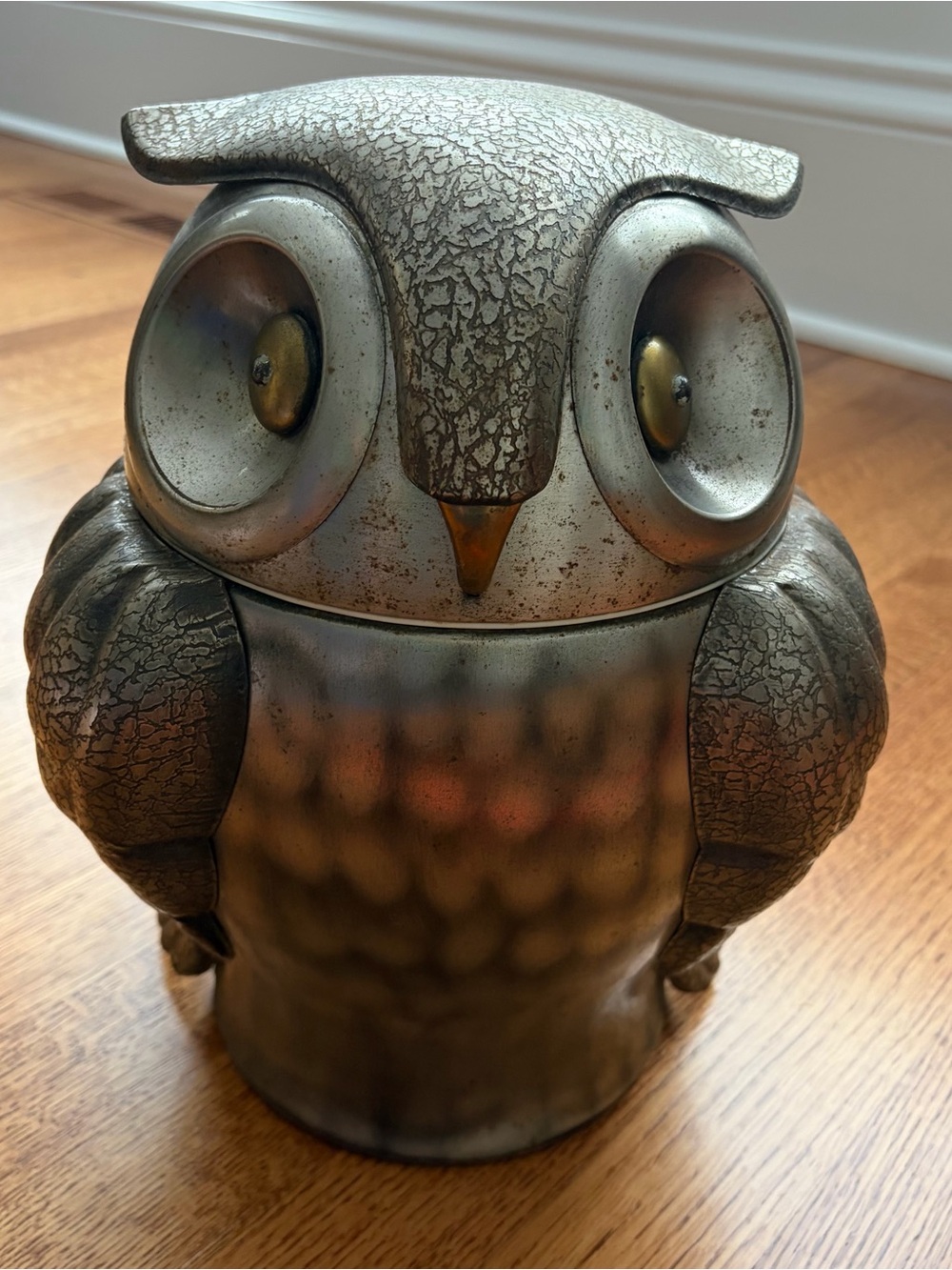 Vintage Seymour Mann Pewtertone Owl Ice Bucket Olde Tankardware Rustic MCM
